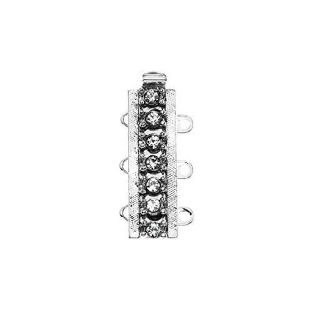 3-Strand Box Clasp with Swarovski Crystals 22x10mm, 1 Set, Rhodium Plated